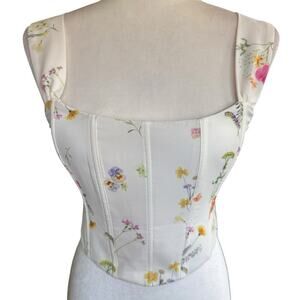 White Fox Corset Top White Floral S Bohemian Hippie Whimsical Lightfairy Angel